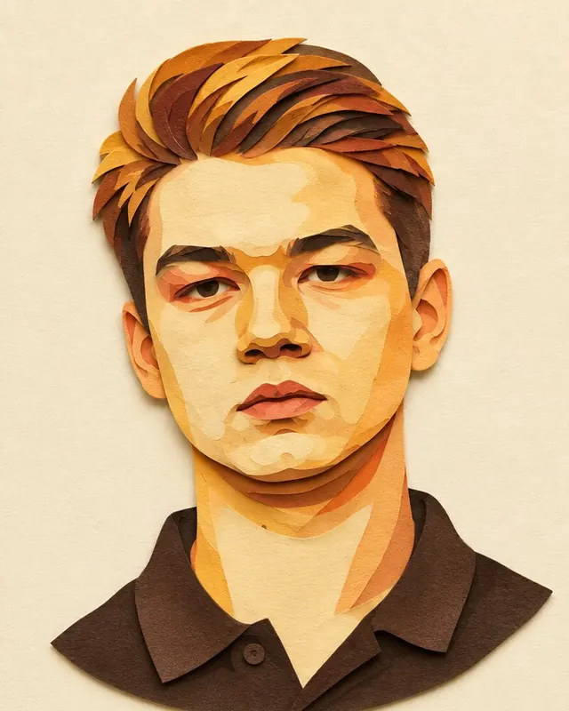 Tijn Knapen als Papierkunst, AI-portret gegenereerd vanaf een paar foto's