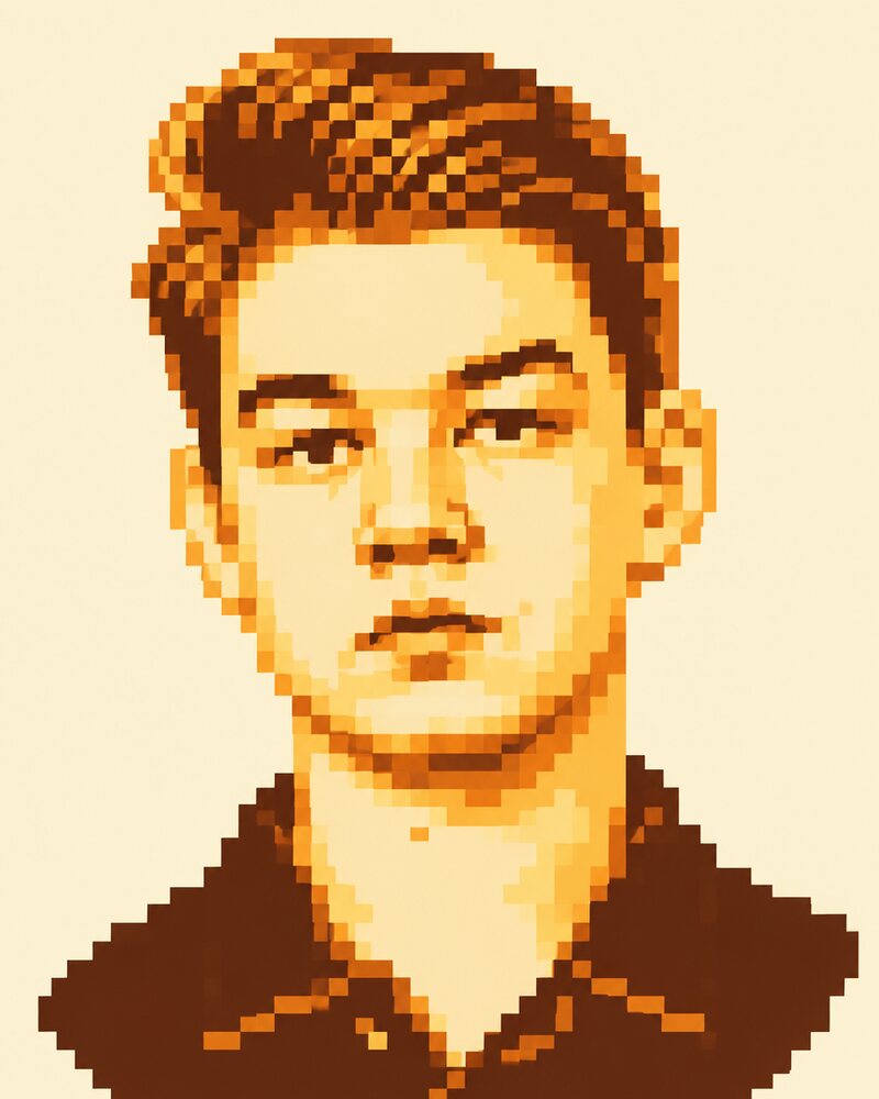 Tijn Knapen als Pixel art, AI-portret gegenereerd vanaf een paar foto's